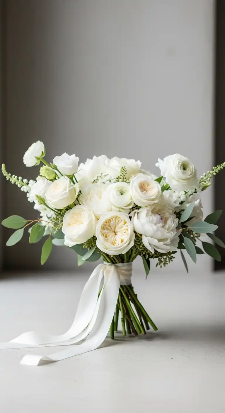 17 Gorgeous White Wedding Bouquets to Inspire 19 15. Soft Romantic White Wedding Bouquets