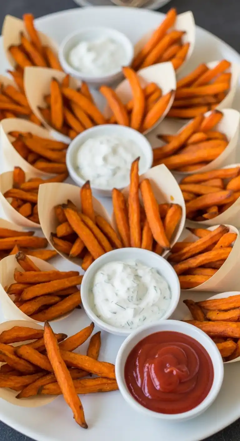 Easy Engagement Party Snacks That Steal the Show 19 15. Sweet Potato Fries with Dips