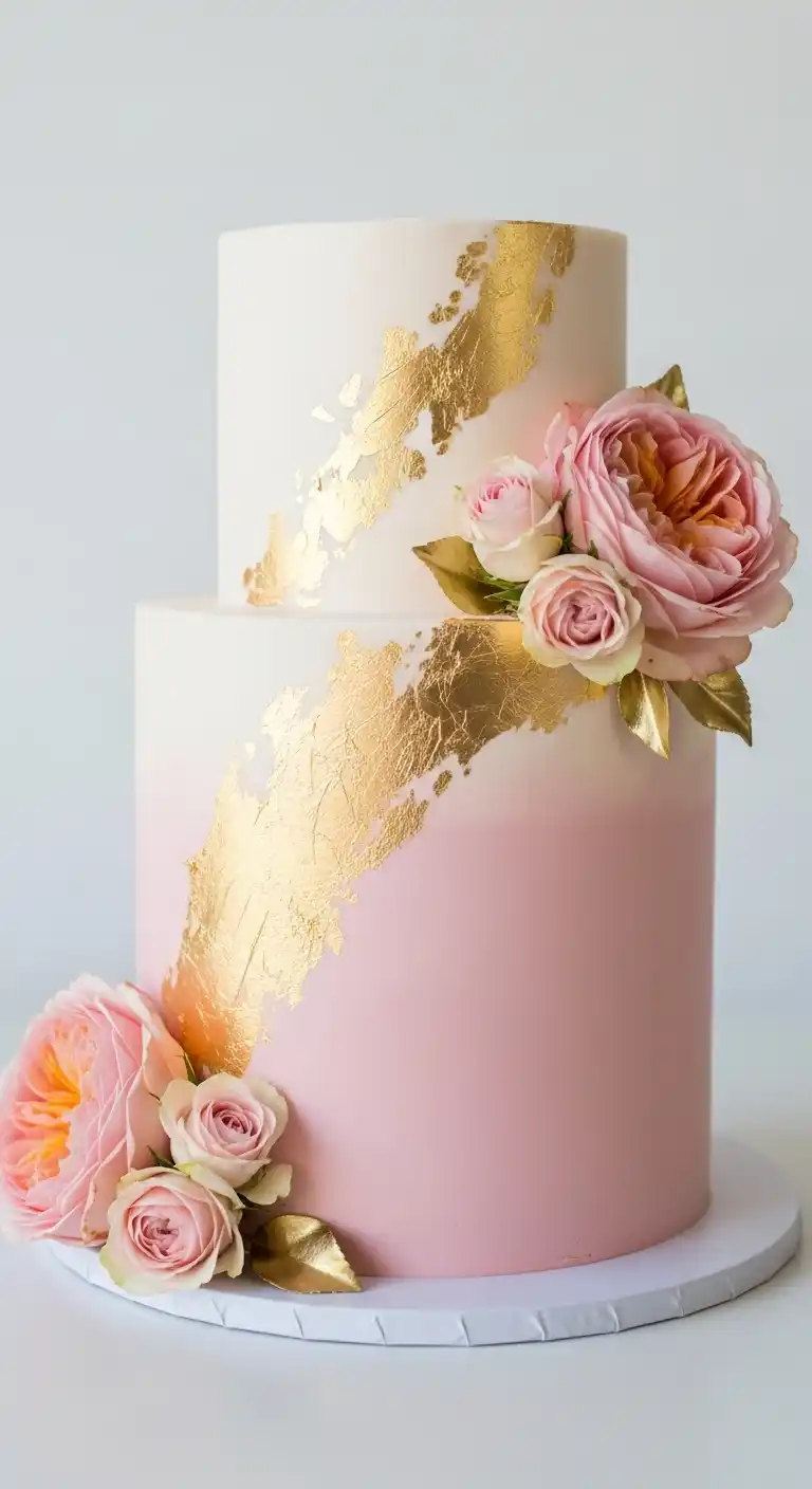 Shimmer & Shine: 19 Gold Wedding Cake Ideas for a Magical Day 18 15. Two-Tone Gold and Blush Cake