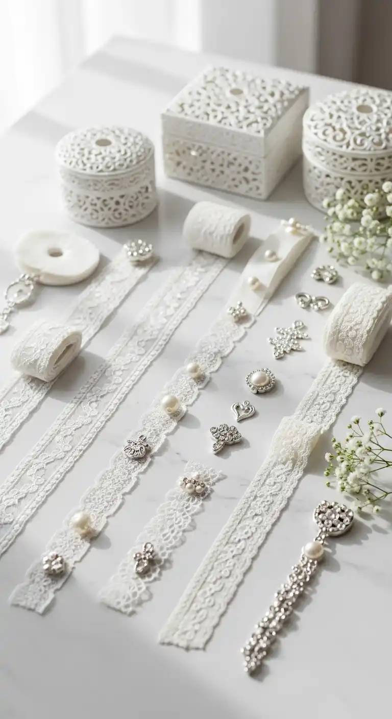 17 Classic White Wedding Ideas You’ll Always Love 19 15. White Wedding Accessories with Subtle Accents