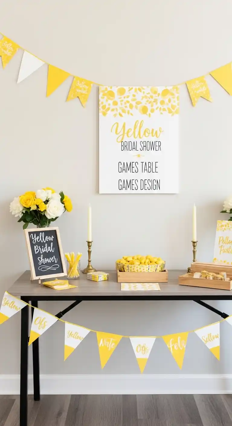 17 Yellow Bridal Shower Ideas for a Radiant Party 19 15. Yellow Bridal Shower Games Table Design