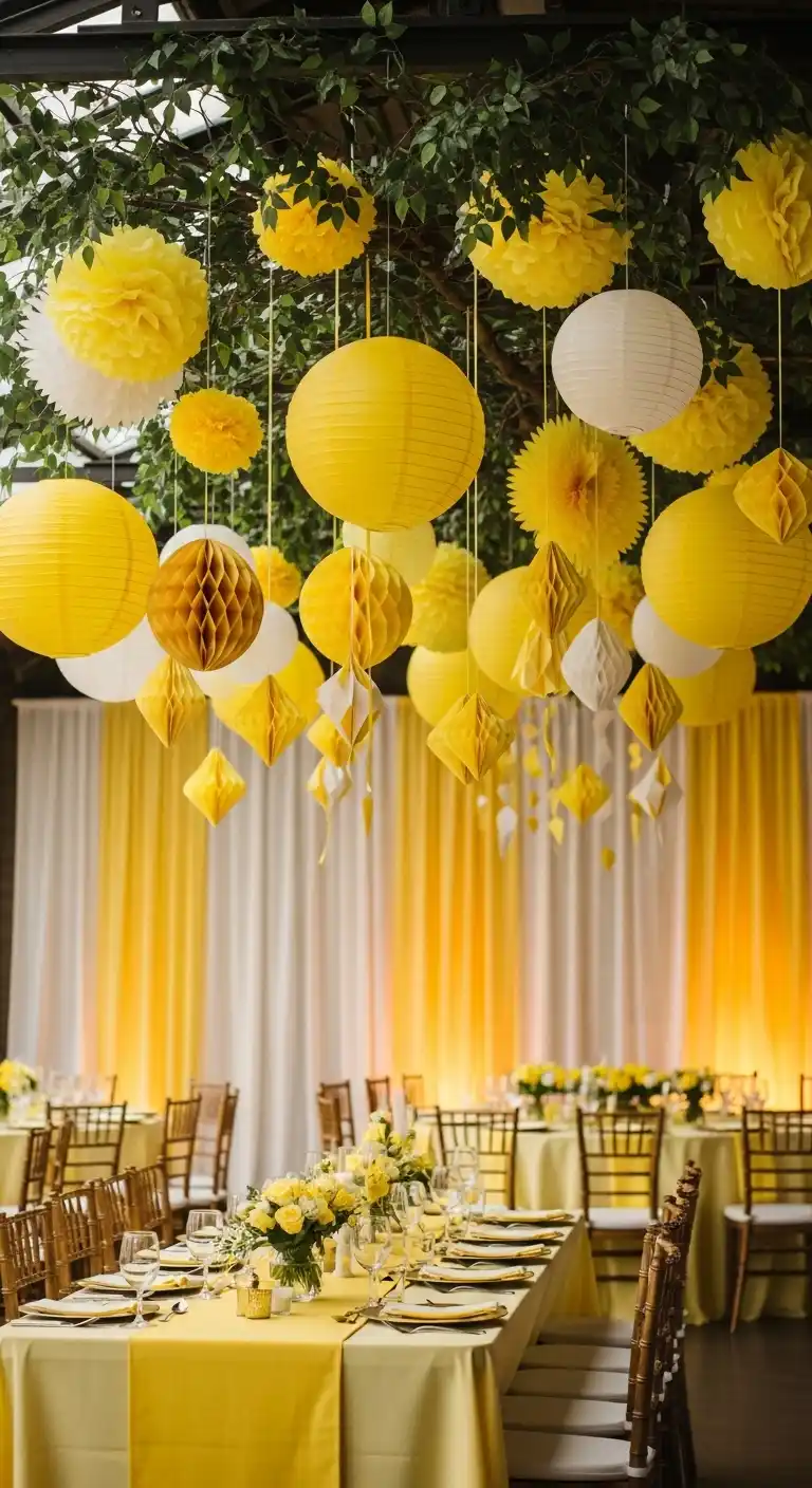 17 Stylish Yellow Bridal Shower Inspiration 19 15. Yellow Paper Lanterns or Hanging Decor