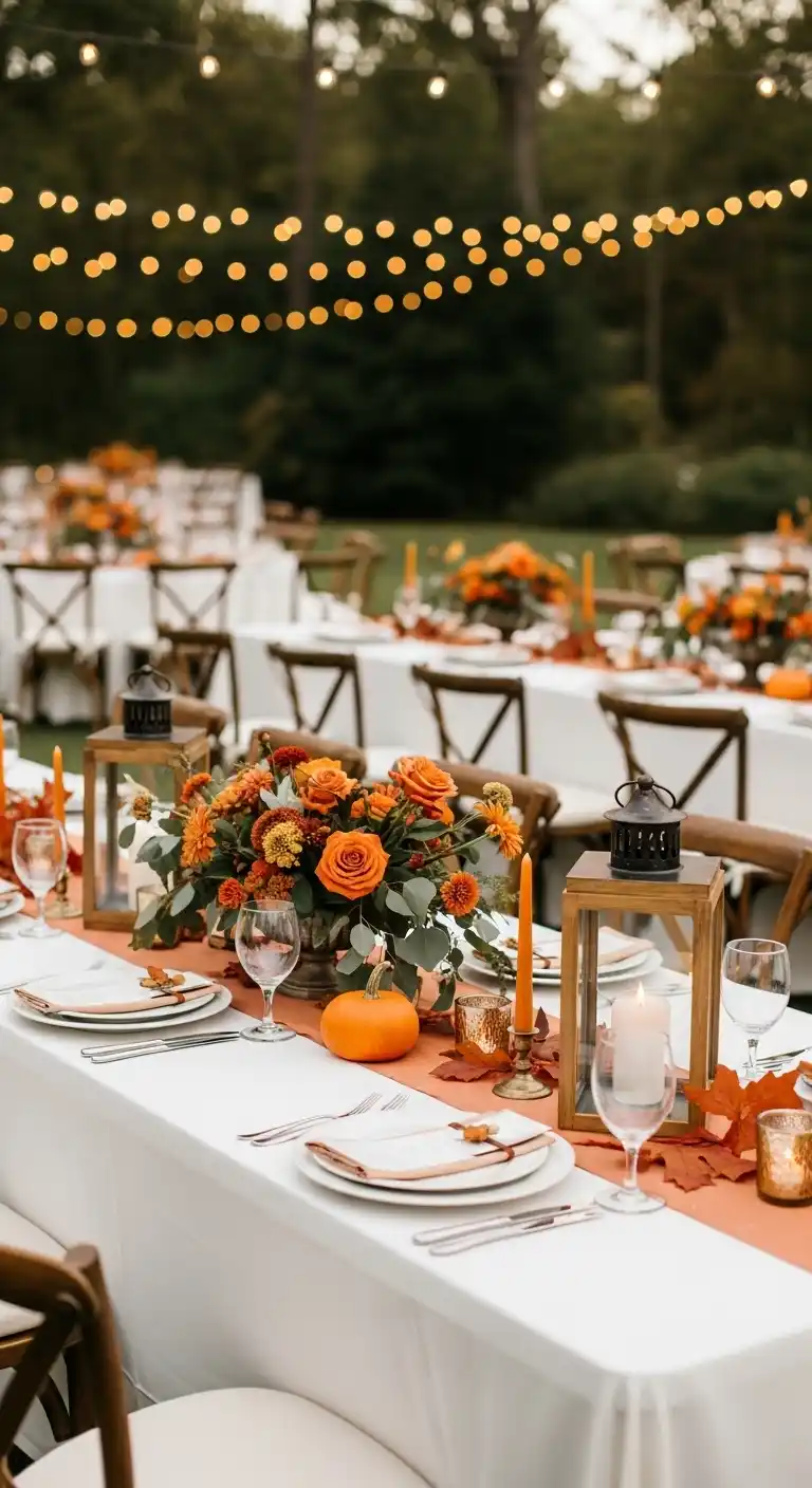 17 Stunning Burnt Orange Wedding Reception Ideas 20 16. Burnt Orange Seasonal Centerpieces for Outdoor Weddings