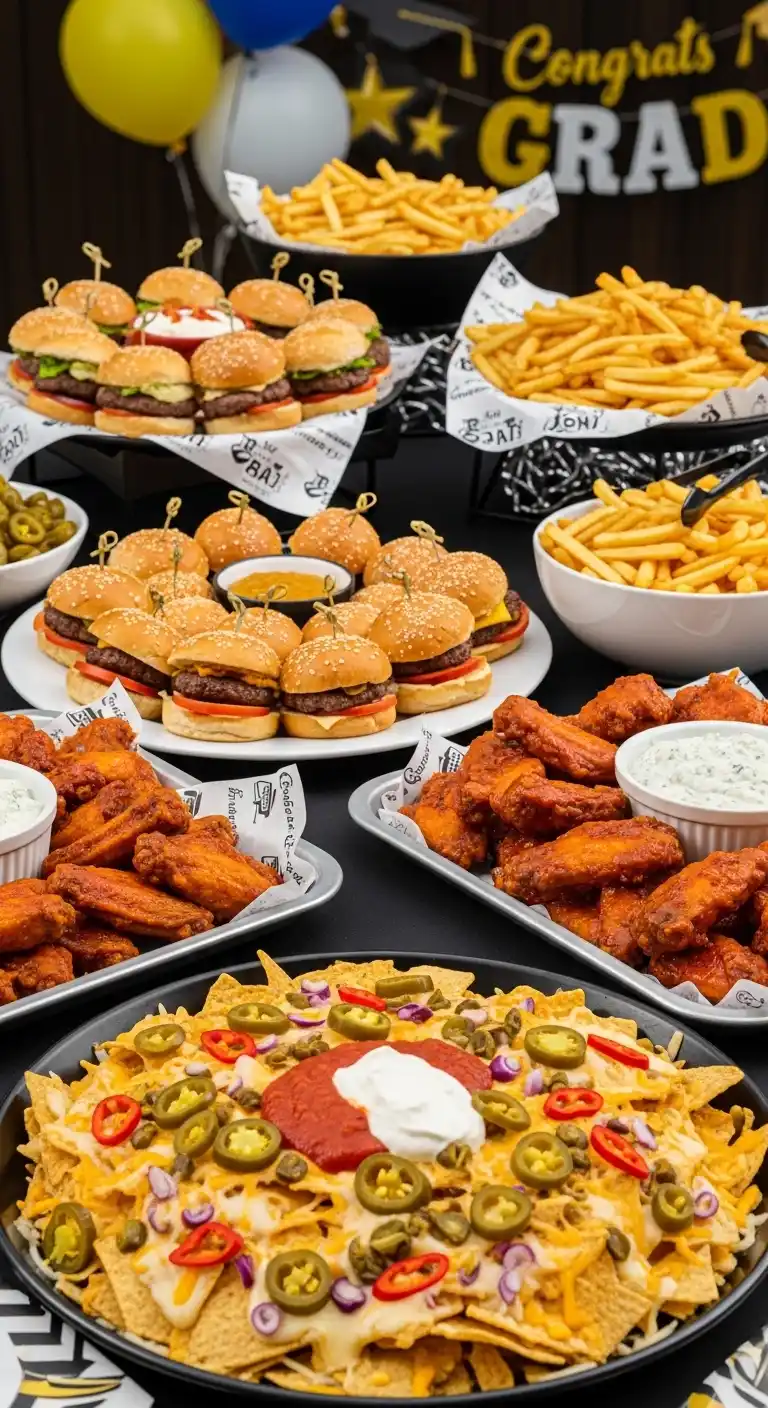 20 Stunning Graduation Party Food Table Looks 20 16. Crowd-Pleasers Graduation Party Food Table