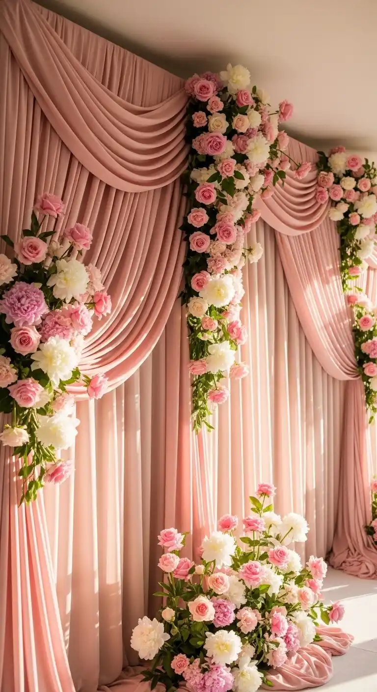 20 Pink Wedding Ceremony Ideas That Feel Elegant and Timeless 19 16. Pink Themed Ceremony Backdrop