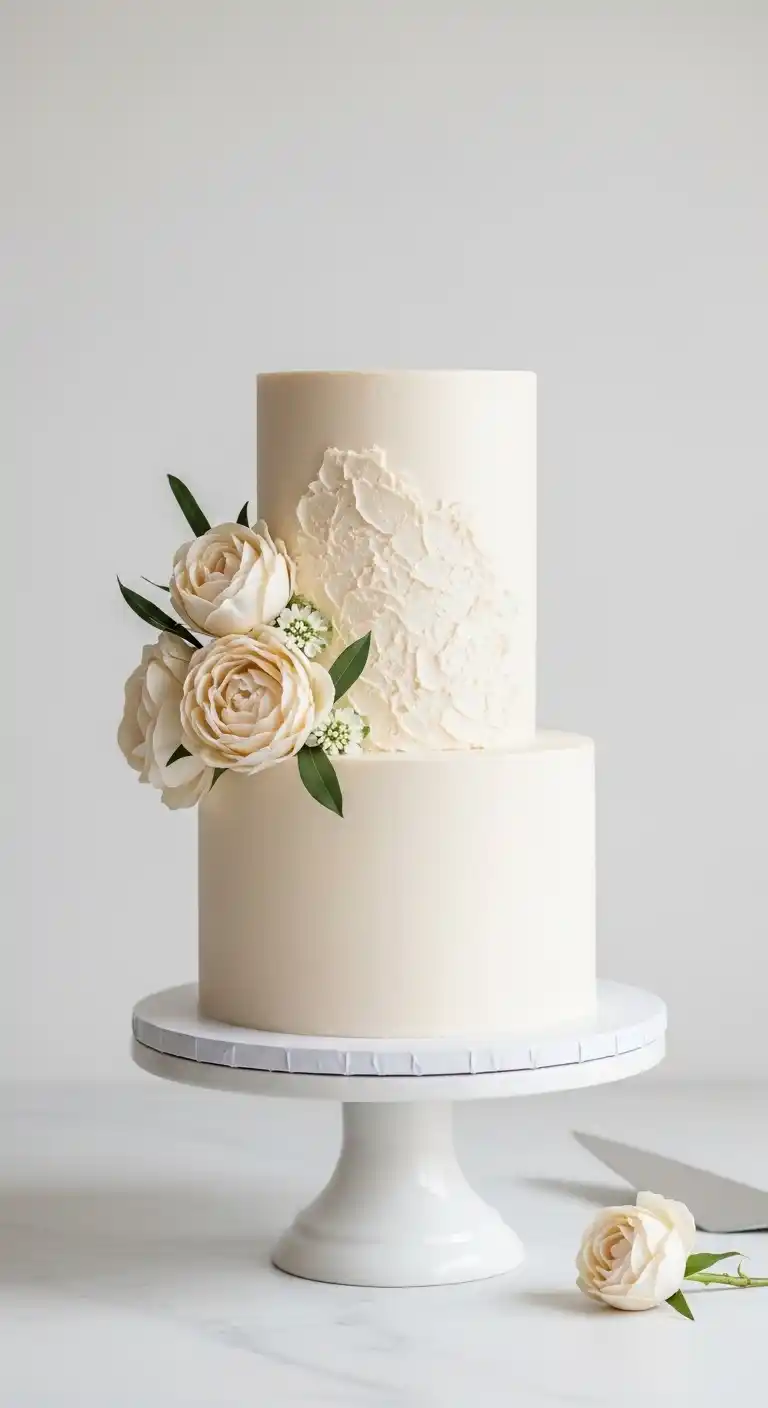 17 Neutral Wedding Cake Designs for a Timeless Look 19 16. Single-Tier Neutral Wedding Cake Design with Elegant Simplicity