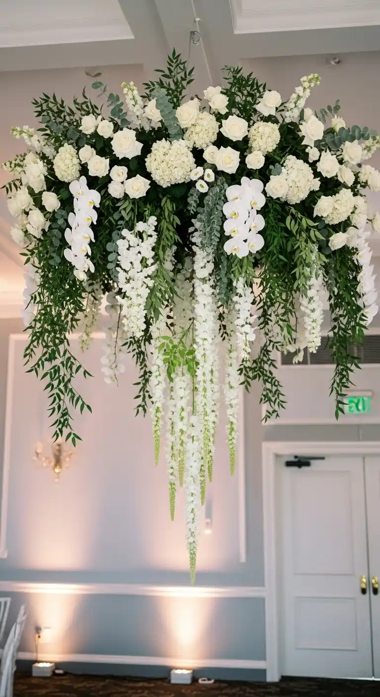 17 Classic White Wedding Ideas You’ll Always Love 20 16. White Floral Installations for Statement Moments