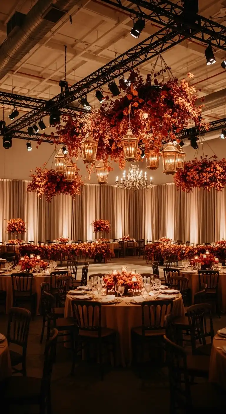 17 Stunning Burnt Orange Wedding Reception Ideas 21 17. Burnt Orange Reception Lighting and Hanging Décor