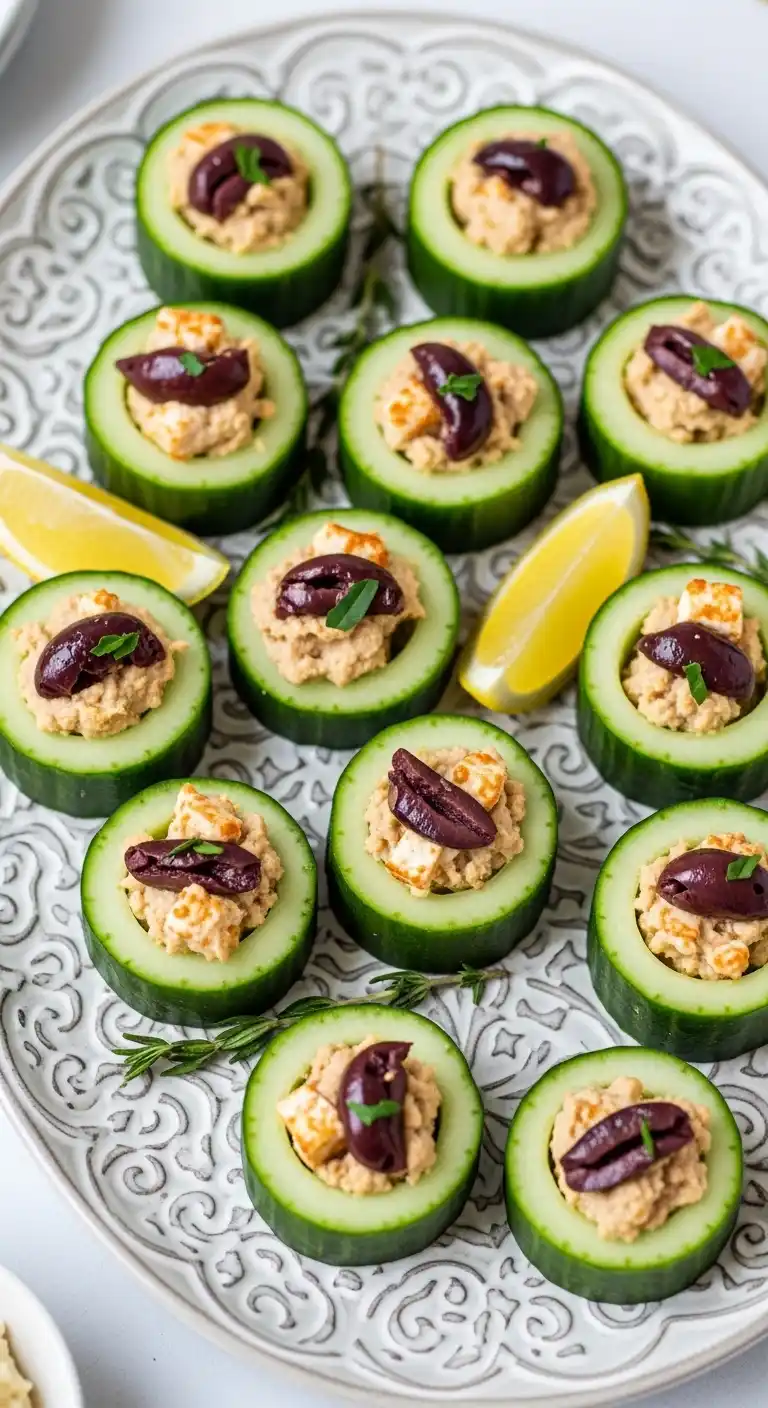 Easy Engagement Party Snacks That Steal the Show 21 17. Mediterranean Cucumber Bites