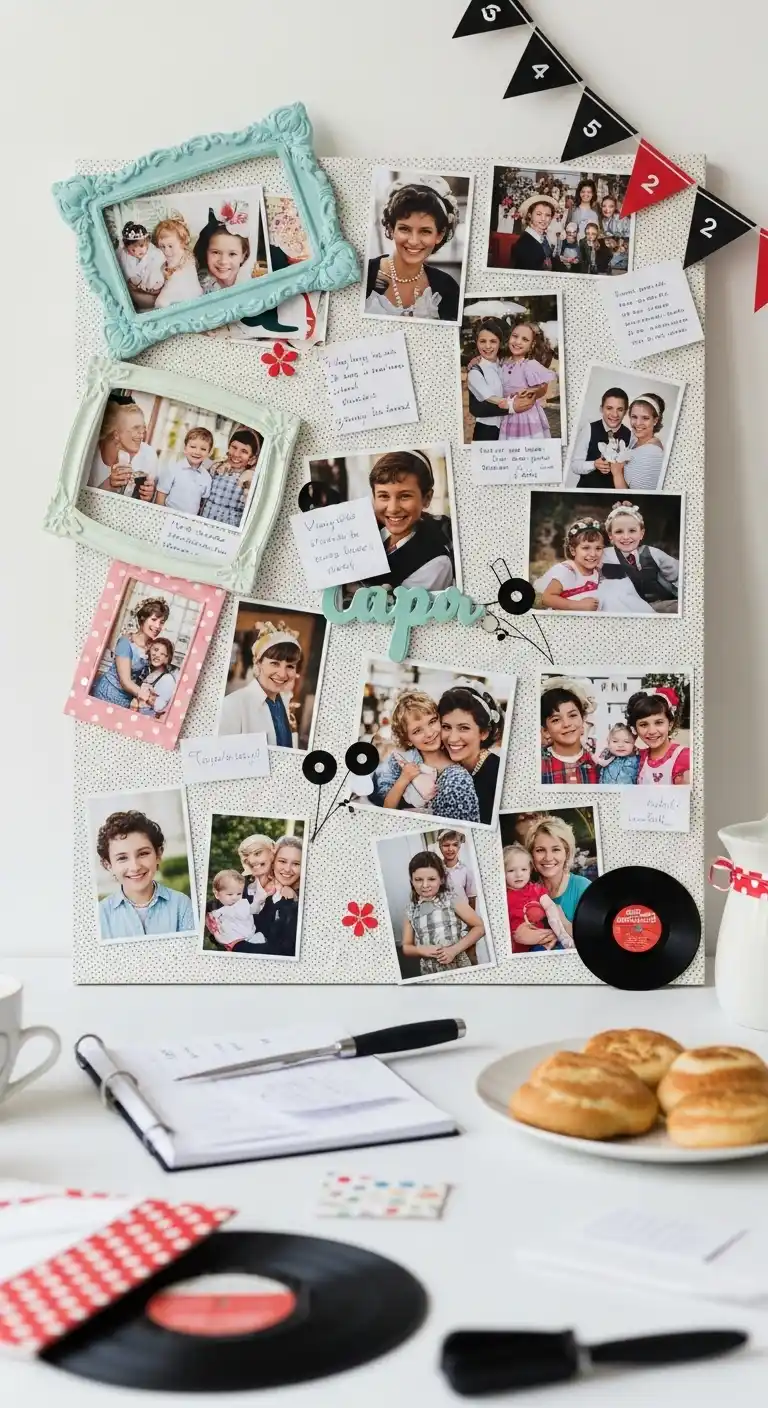 Easy Ways to Style a Bridal Shower 50s Theme 21 17. Nostalgic Photo Collage