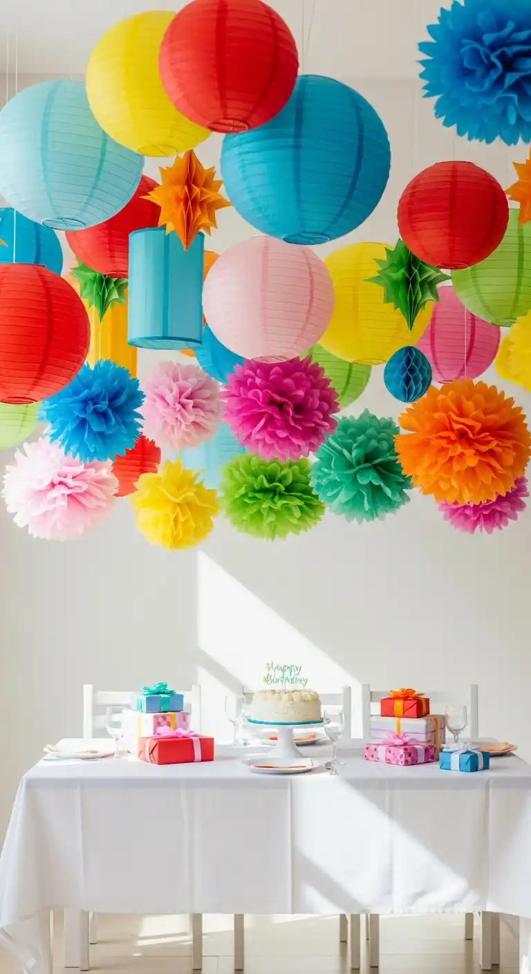Birthday Party Table Decorations: 19 Fun Ideas 21 17. Paper Lanterns or Pom-Poms