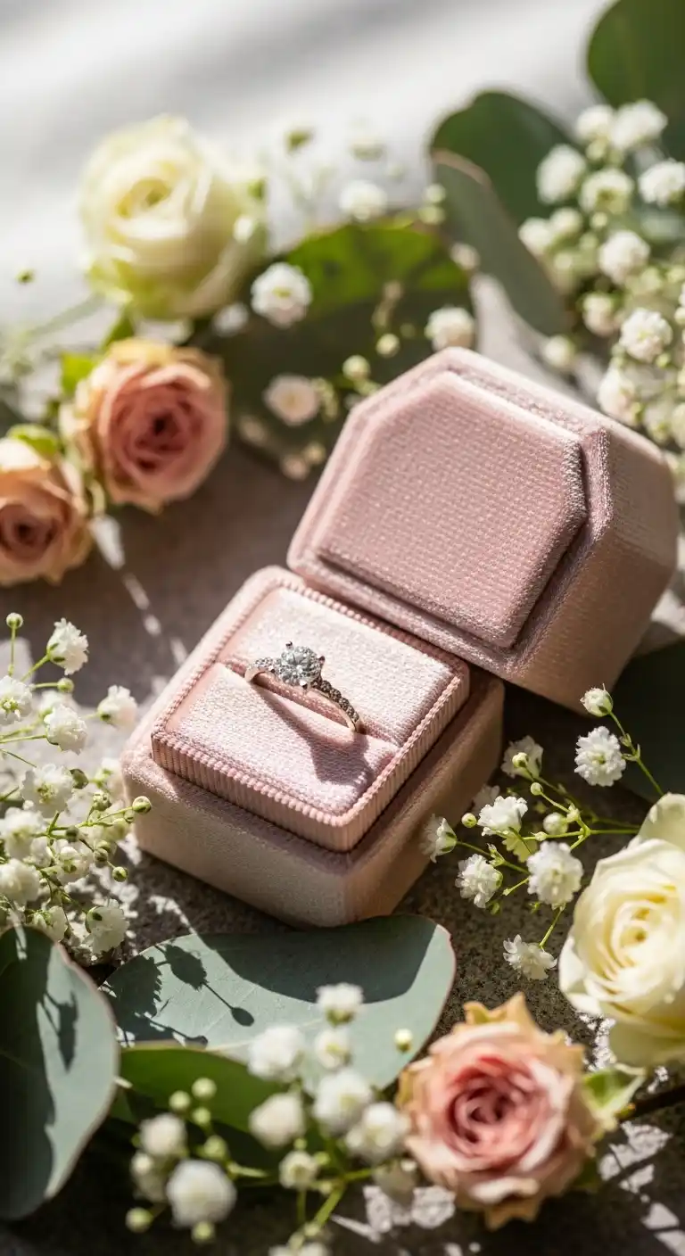 20 Pink Wedding Ceremony Ideas That Feel Elegant and Timeless 20 17. Pink Ring Display Accents