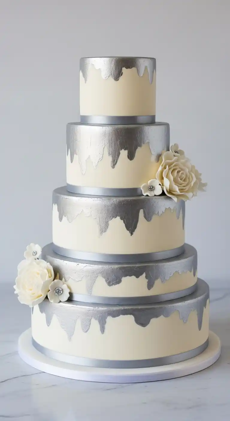 19 Elegant Silver Wedding Cake Ideas to Wow Your Guests 20 17. Silver Edged Cake
