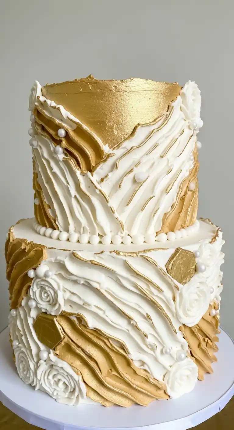 Shimmer & Shine: 19 Gold Wedding Cake Ideas for a Magical Day 20 17. Textured Buttercream Gold Cake