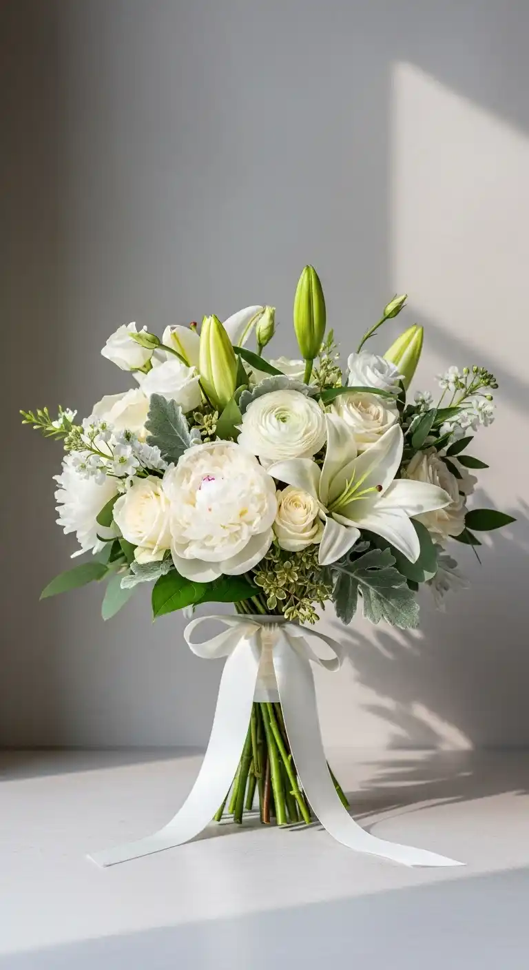 17 Gorgeous White Wedding Bouquets to Inspire 21 17. Timeless Mixed Bloom White Wedding Bouquets