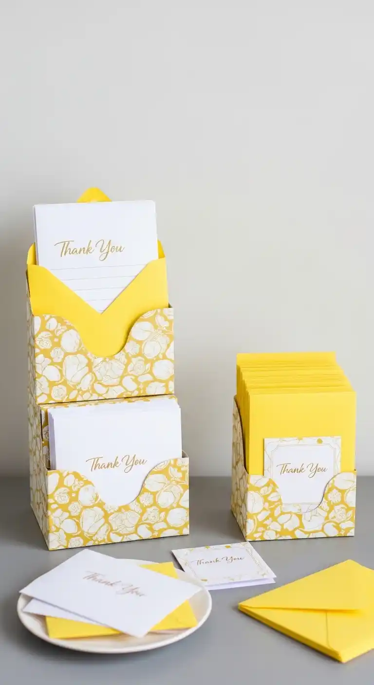 17 Yellow Bridal Shower Ideas for a Radiant Party 21 17. Yellow Bridal Shower Thank-You Note Presentation