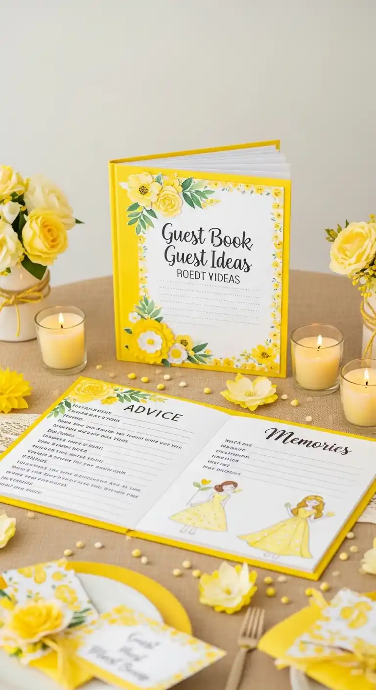 17 Stylish Yellow Bridal Shower Inspiration 21 17. Yellow-Themed Guest Book Ideas