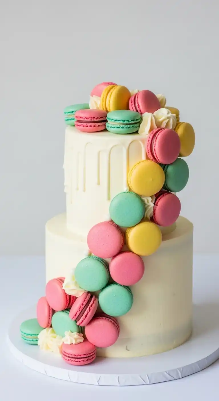 Engagement Party Cake Styles That Wow 22 18. Macaron-Decorated Cake