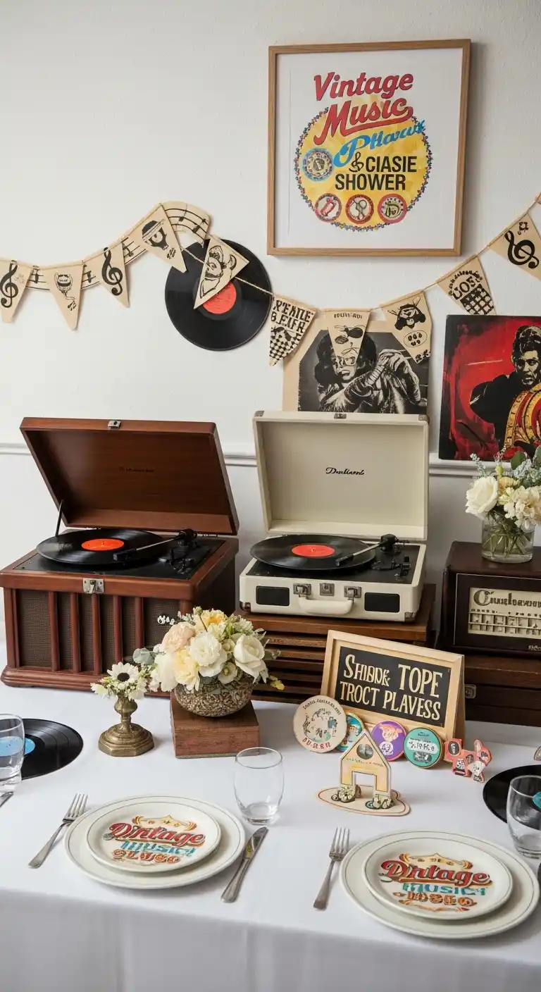 19 Charming Bridal Shower Vintage Theme 22 18. Vintage Music and Vinyl Theme