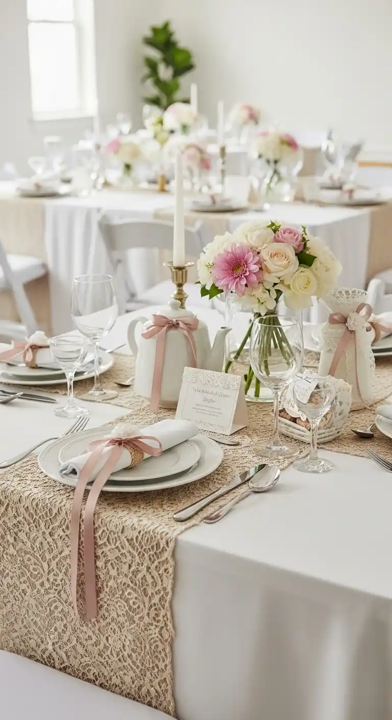 Bridal Shower Tea Party Looks That Delight 23 19. Bringing Elegance Through Table Linens, Ribbons, and Details