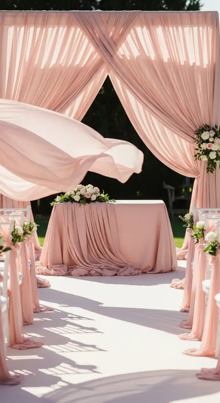 20 Pink Wedding Ceremony Ideas That Feel Elegant and Timeless 22 19. Pink Ceremony Fabric Accents