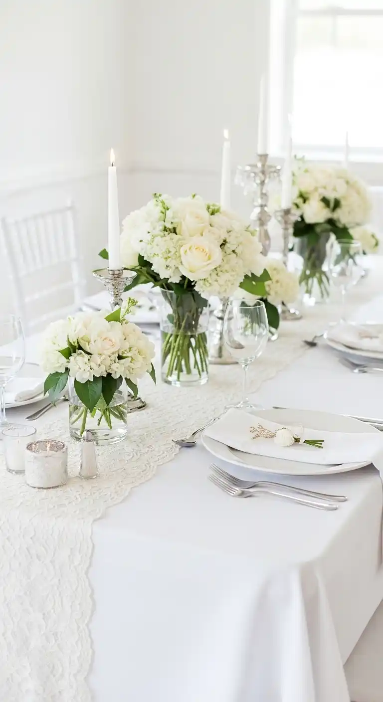 19 Beautiful Bridal Shower Table Looks 23 19. Timeless White Bridal Shower Table Arrangement