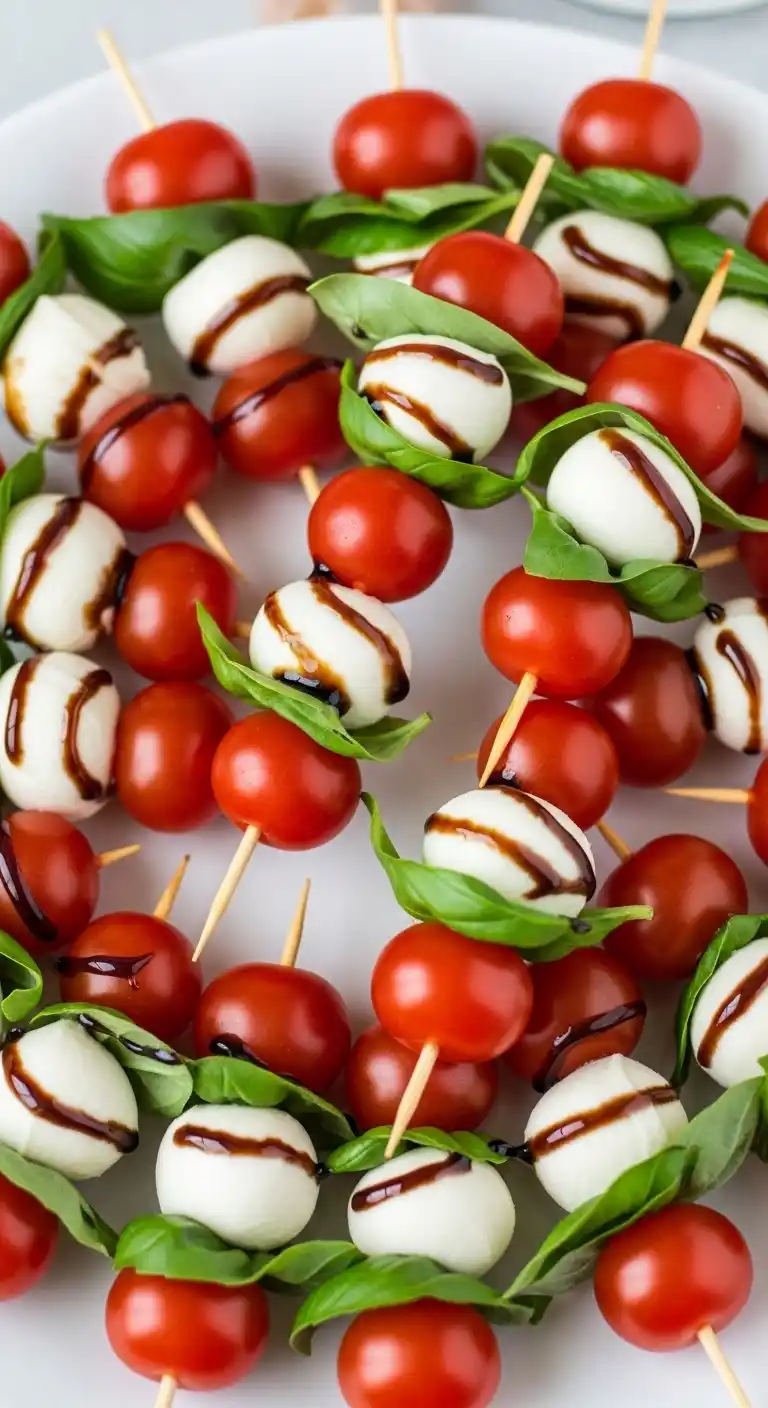 17 Easy Bridal Shower Menu Ideas to Try 6 2. Caprese Skewers with Fresh Basil and Mozzarella