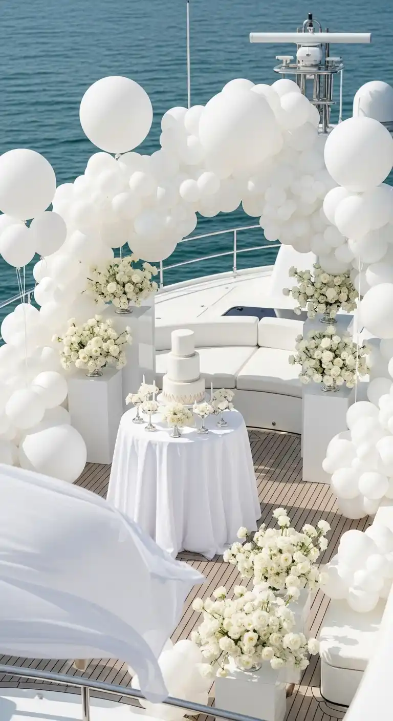Birthday Party Yacht Planning Tips for a Stylish Bash 6 2. Elegant White-Themed Birthday Party Yacht Celebration
