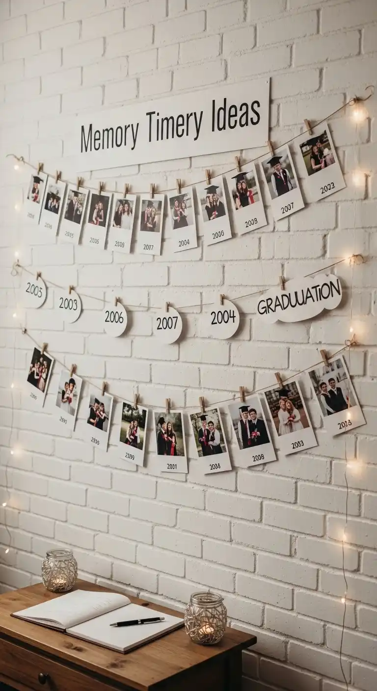 20 Graduation Party Memory Ideas You’ll Treasure 6 2. Graduation Party Memory Ideas Using a Memory Timeline Wall