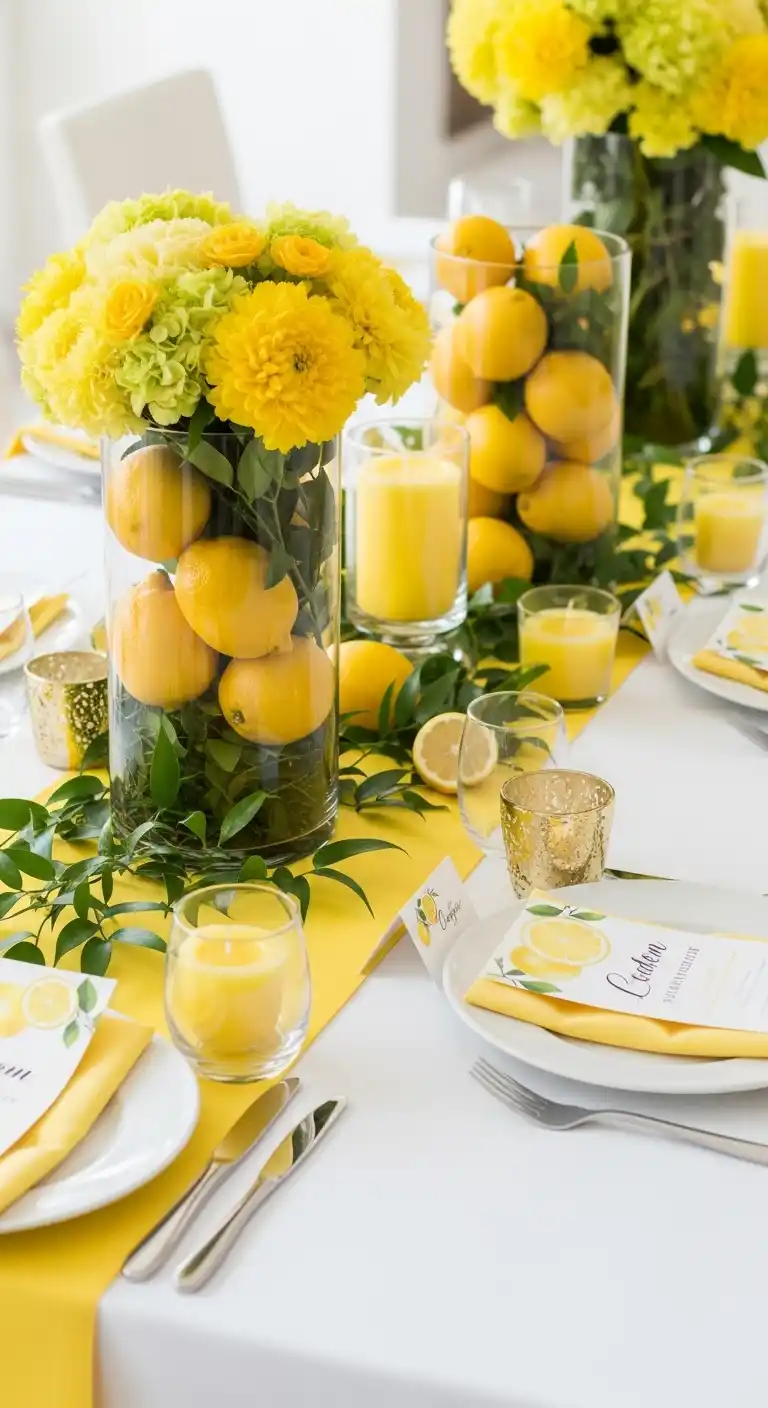 17 Stylish Yellow Bridal Shower Inspiration 6 2. Lemon-Inspired Table Decor