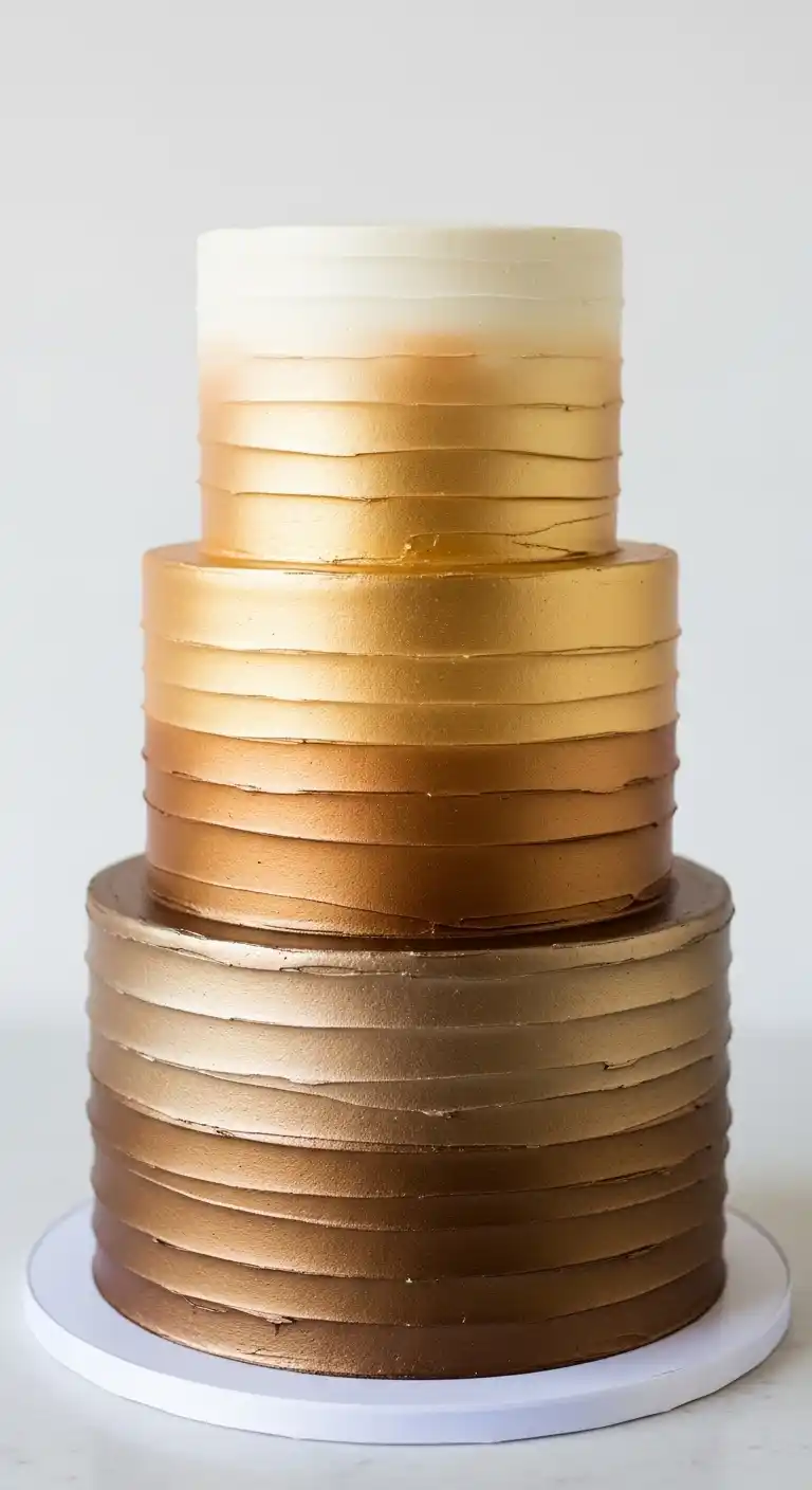 Shimmer & Shine: 19 Gold Wedding Cake Ideas for a Magical Day 5 2. Metallic Ombre Gold Cake