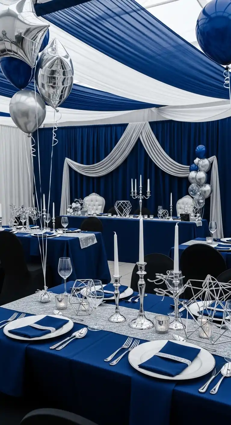 20 Stunning Engagement Party Color Schemes 6 2. Navy Blue and Silver: Modern Romance