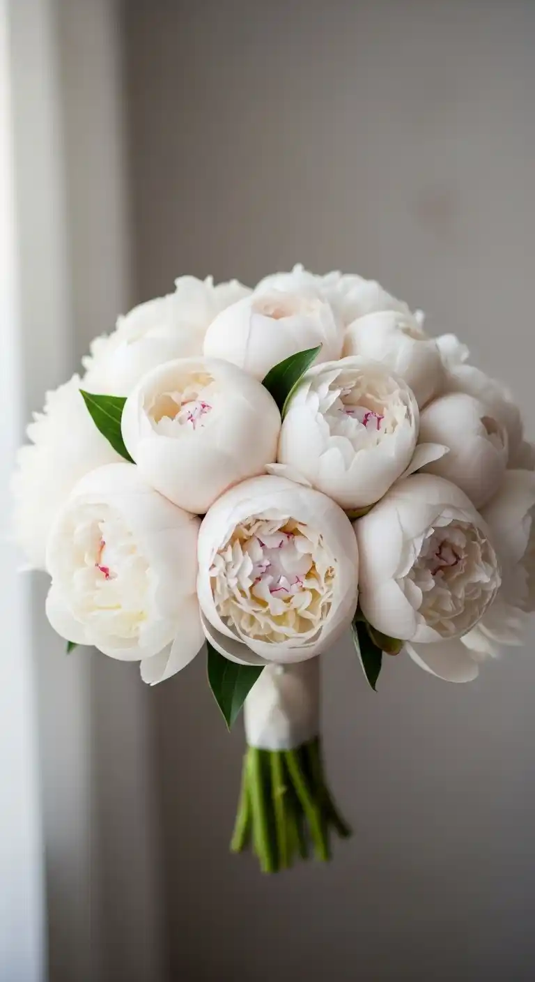 17 Gorgeous White Wedding Bouquets to Inspire 6 2. Peony White Wedding Bouquets with Soft Volume