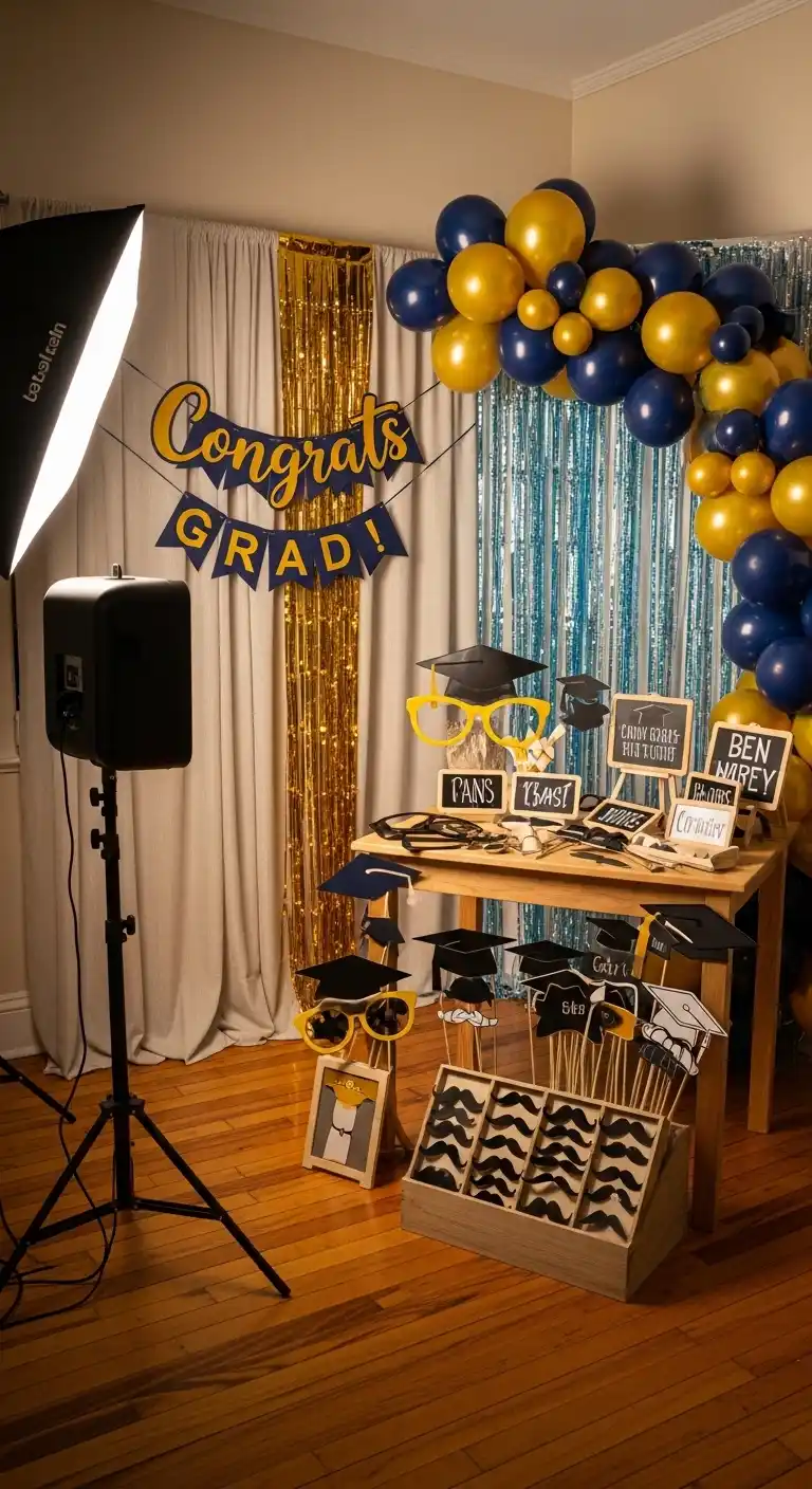 21 Graduation Party Set Up Ideas That Are Fun and Stylish 6 2. Photo Booth Corner With Fun Props