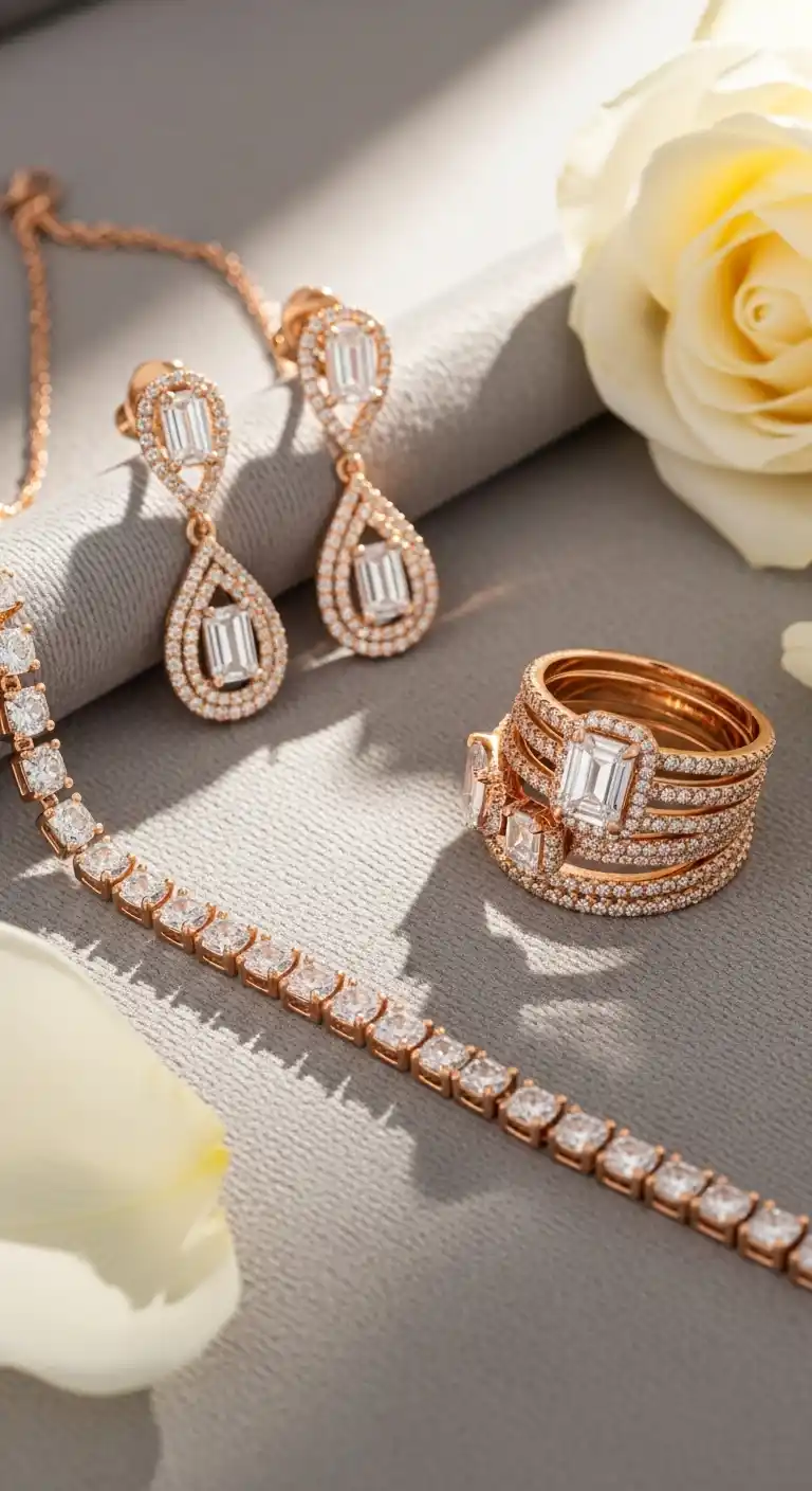 17 Rose Gold Wedding Ideas You’ll Adore 5 2. Rose Gold Bridal Jewelry That Glimmers Elegantly