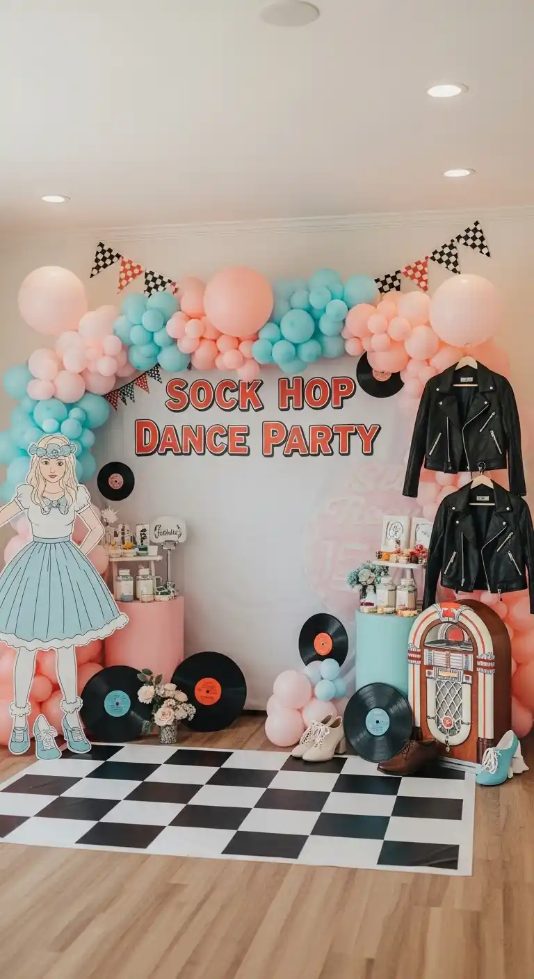Easy Ways to Style a Bridal Shower 50s Theme 6 2. Sock Hop Dance Party