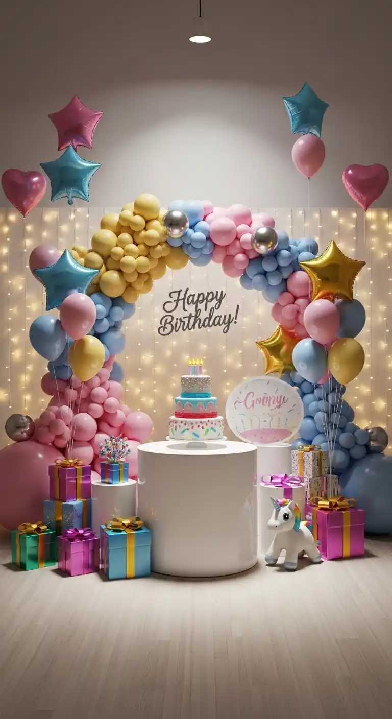 20 Birthday Party Decorations for a Stylish Celebration 6 2. Themed Backdrop Displays for Photo-Ready Birthday Moments