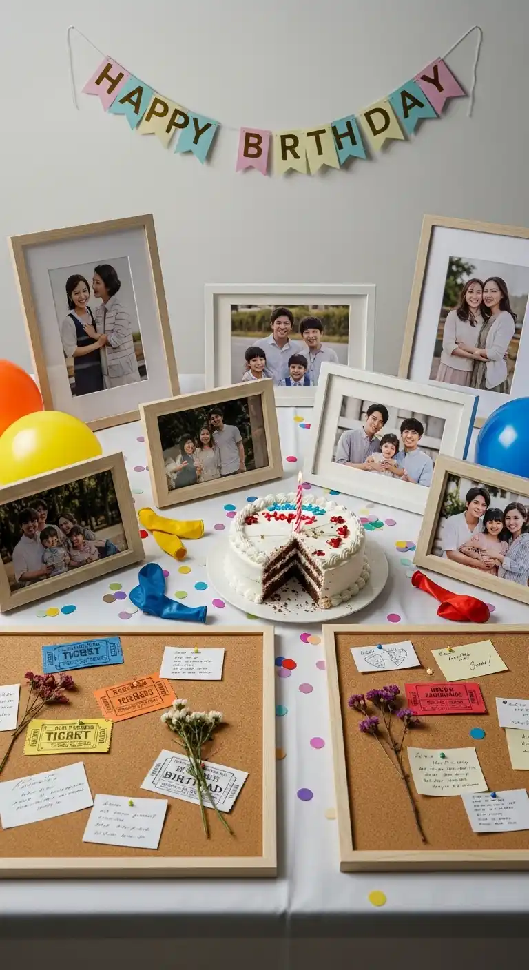 20 Birthday Party Decorations for a Stylish Celebration 24 20. Memory-Focused Displays That Add Emotional Meaning