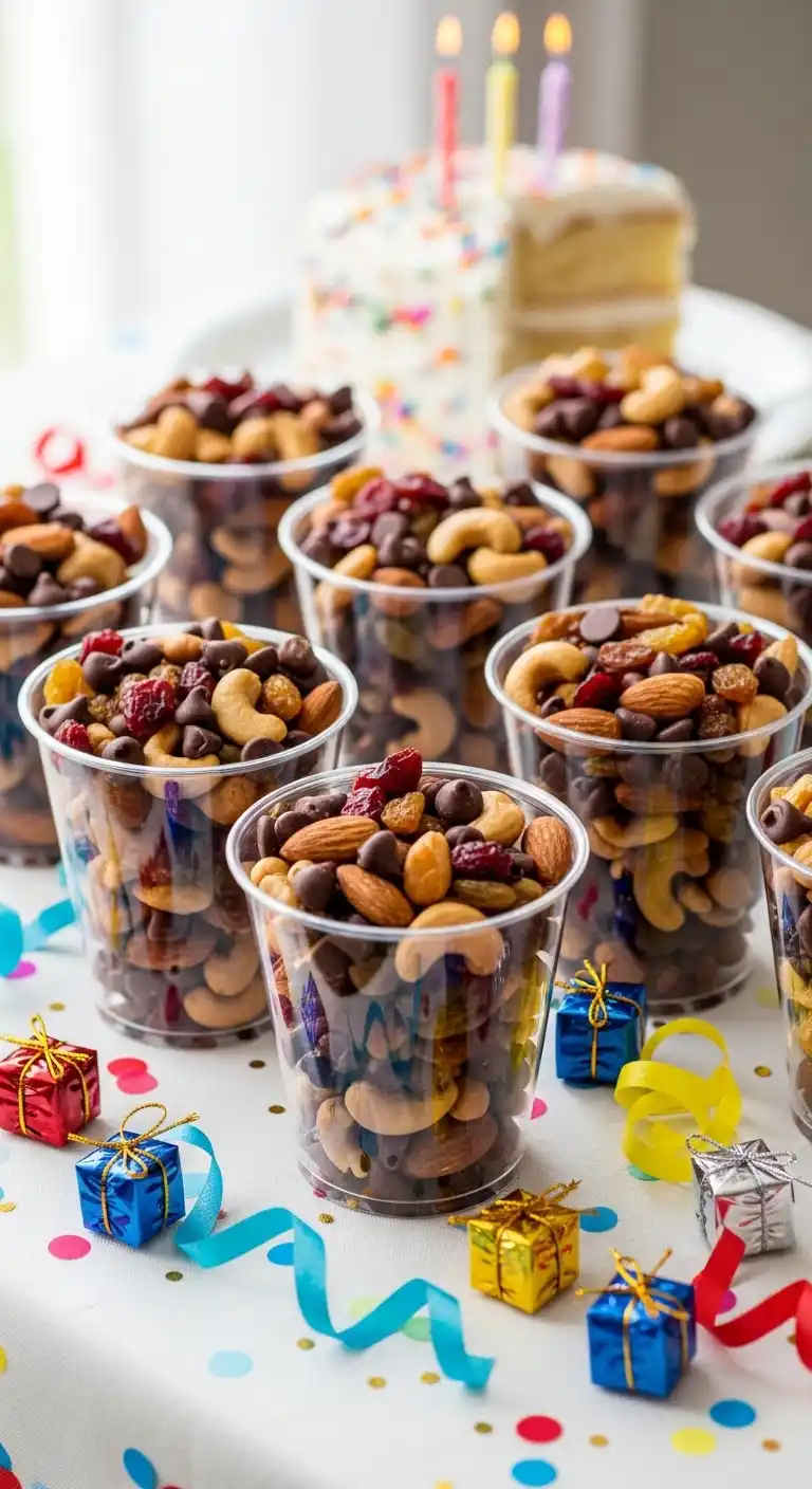 Creative Birthday Party Snack Ideas on a Budget 24 20. Trail Mix Cups