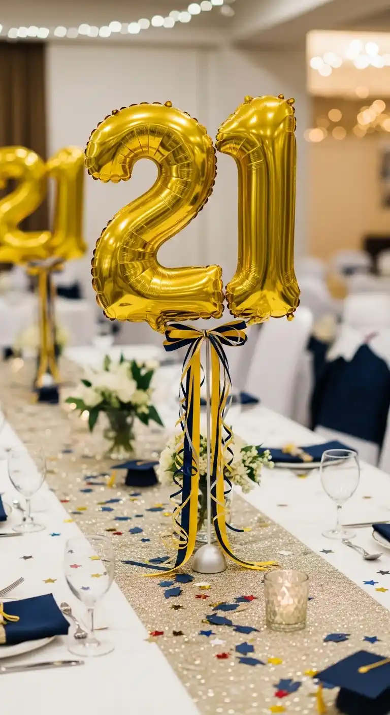 21 Stylish Graduation Party Table Centerpieces 25 21. Balloon Number Centerpieces