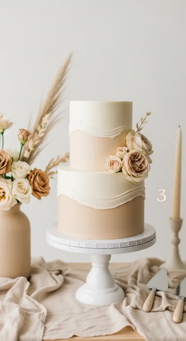 17 Neutral Wedding Cake Designs for a Timeless Look 6 3. Beige and Cream Neutral Wedding Cake Designs with Minimal Accents