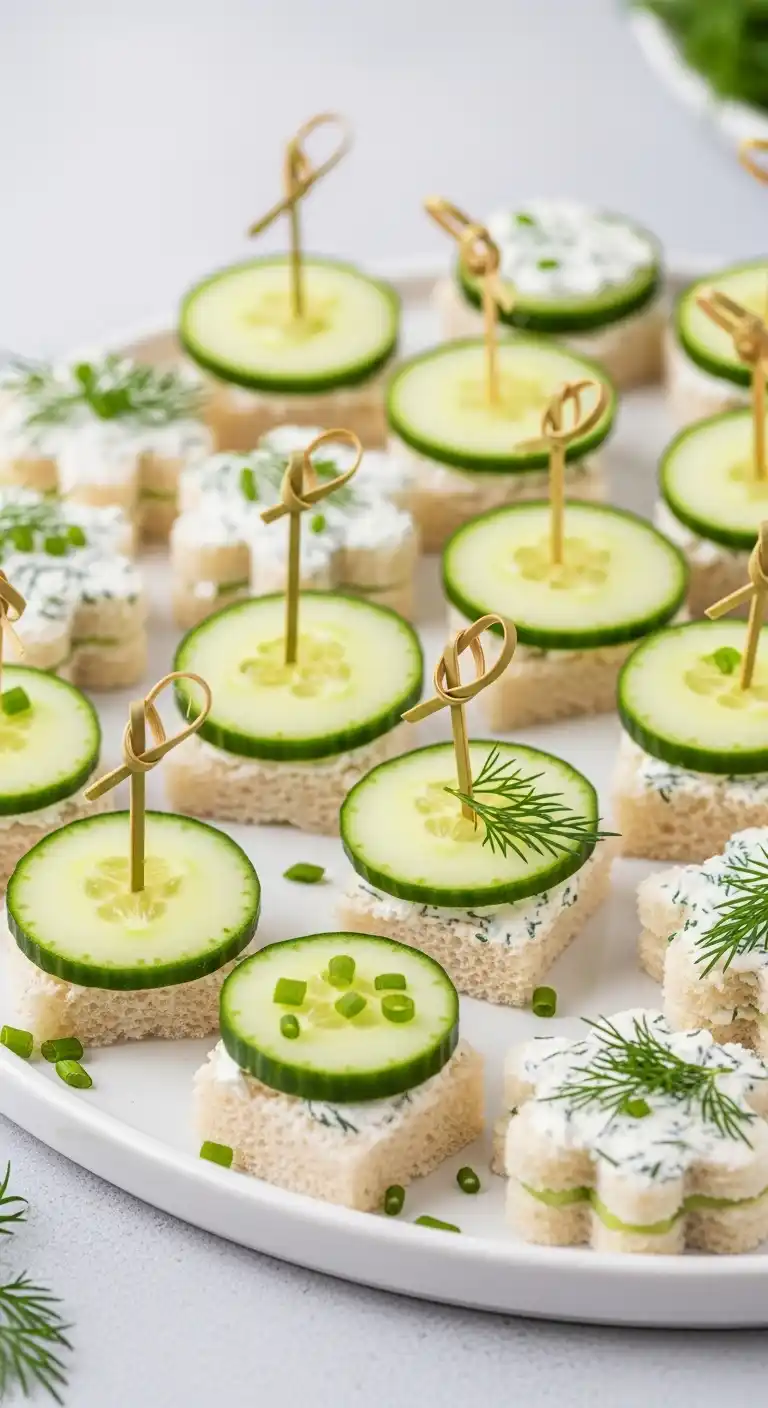 17 Easy Bridal Shower Menu Ideas to Try 7 3. Cucumber and Cream Cheese Tea Sandwiches