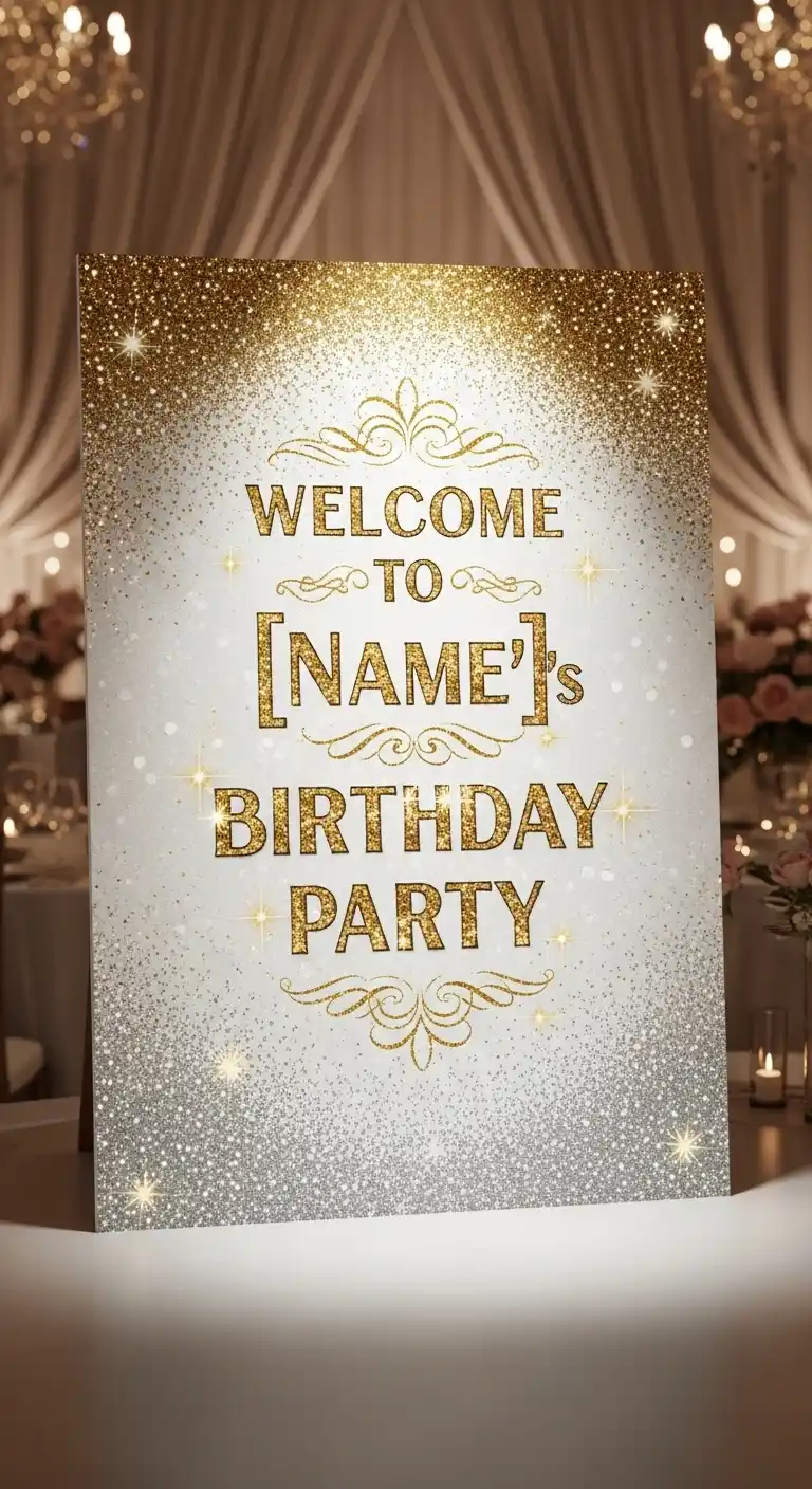 20 Stylish Birthday Party Welcome Boards 7 3. Glitter and Glam Birthday Party Welcome Board