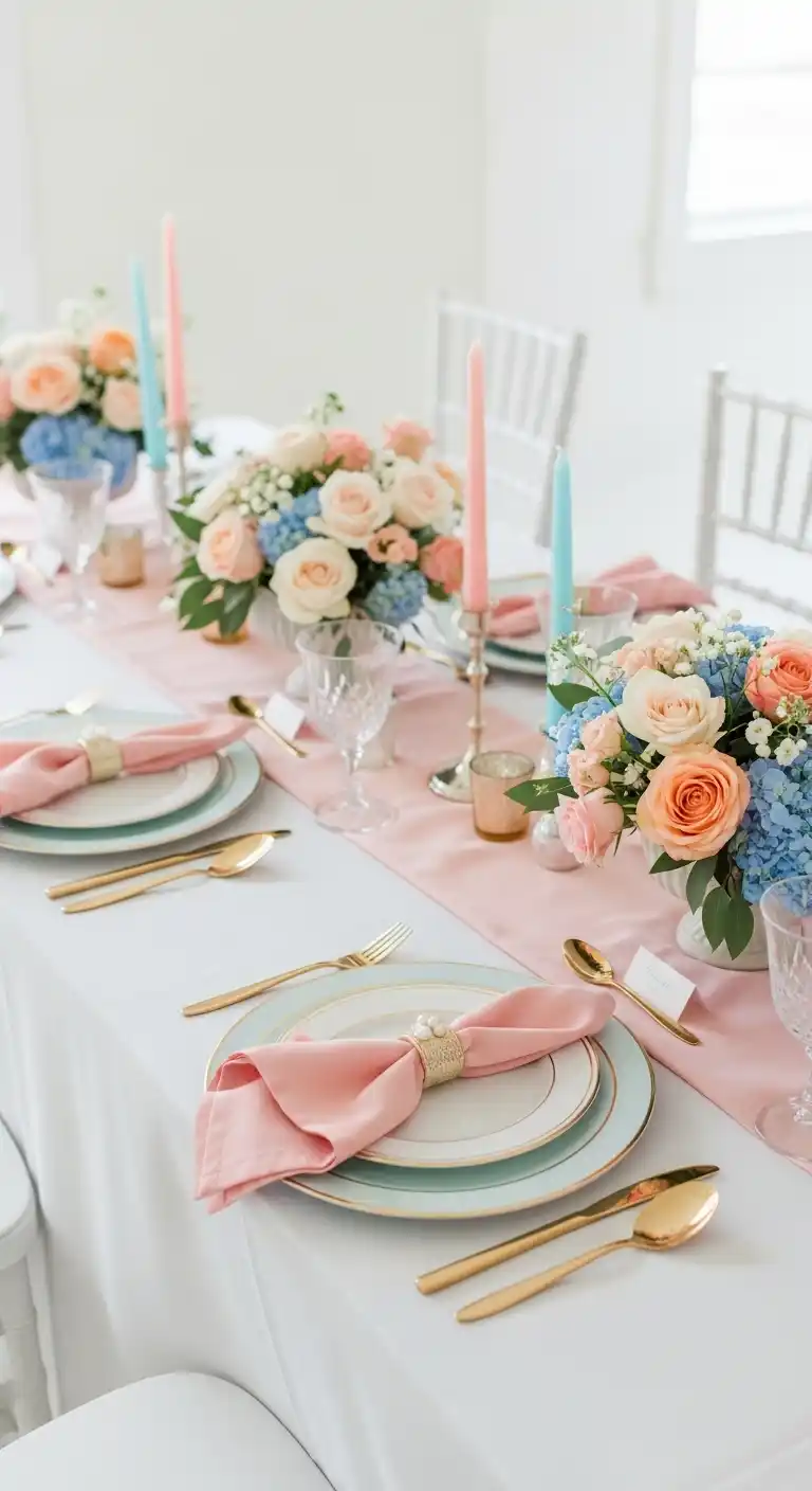 19 Beautiful Bridal Shower Table Looks 7 3. Pastel-Themed Bridal Shower Table Design