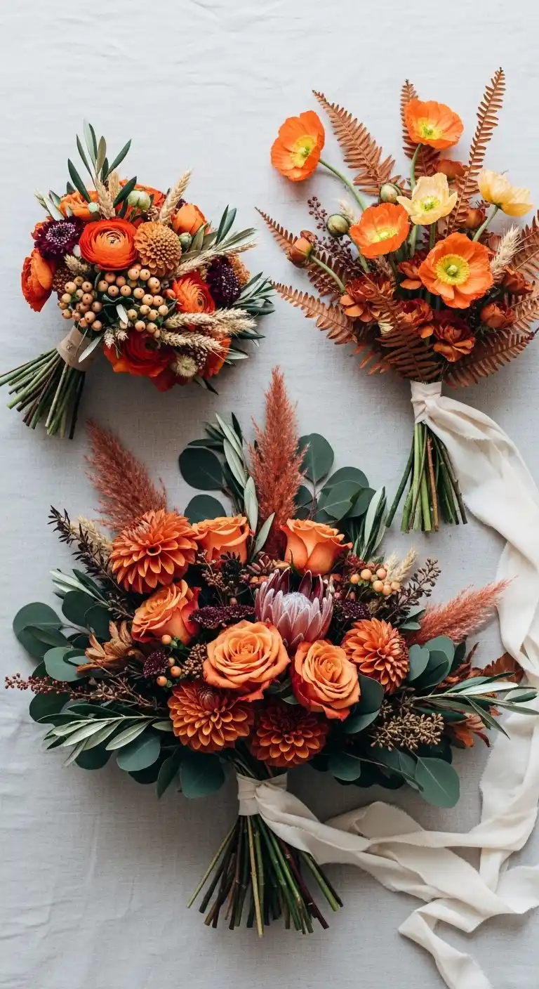 17 Stunning Burnt Orange Wedding Reception Ideas 7 3. Seasonal Burnt Orange Wedding Bouquets