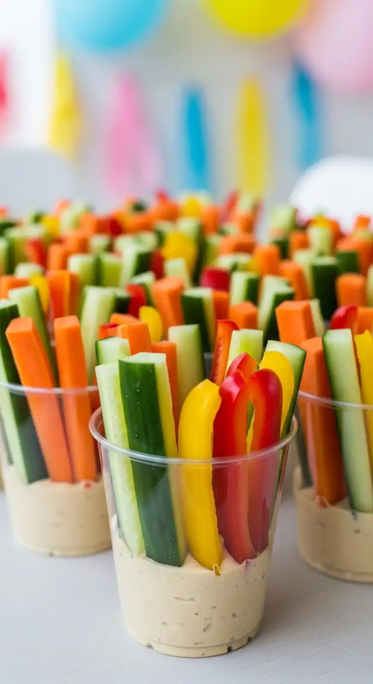 19 Fun Birthday Party Food Ideas Everyone Will Love 7 3. Veggie Cups with Hummus
