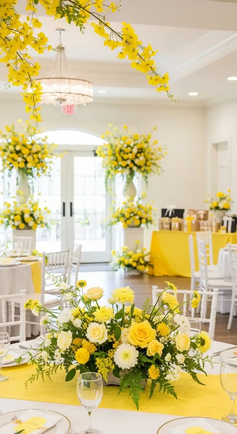 17 Yellow Bridal Shower Ideas for a Radiant Party 7 3. Yellow Floral Arrangements That Brighten the Space