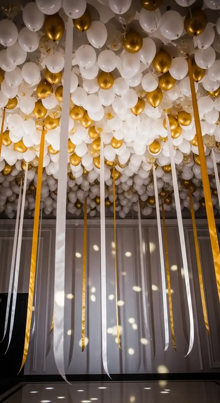 21 Stunning Birthday Party Balloon Decorations on a Budget 8 4. Balloon Ceiling Installation