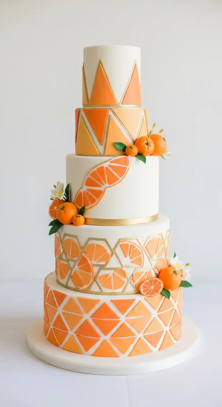 Orange Wedding Cakes That Steal the Spotlight 8 4. Citrus-Inspired Geometric Cake