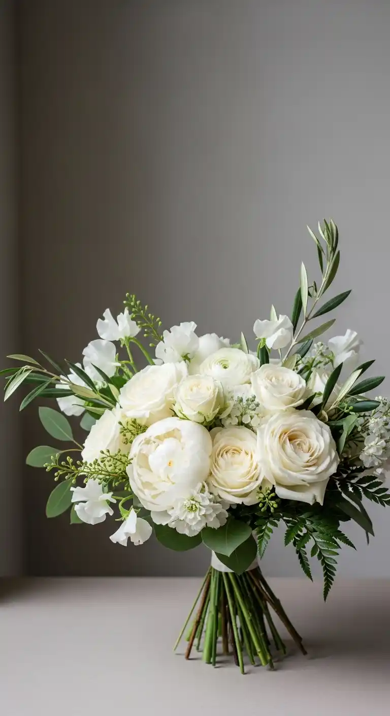 17 Gorgeous White Wedding Bouquets to Inspire 8 4. Garden Inspired White Wedding Bouquets with Greenery